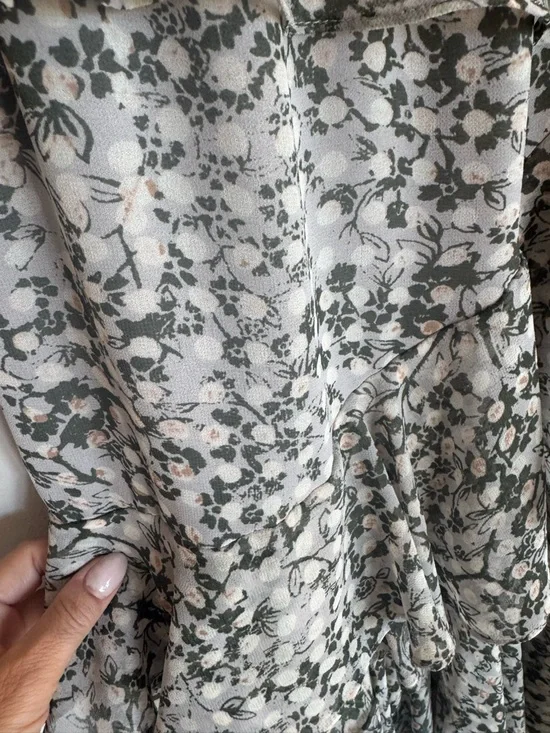 Misa Los Angeles Cream and Olive Floral High-Low Ruffle Skirt - Picture 5 of 5